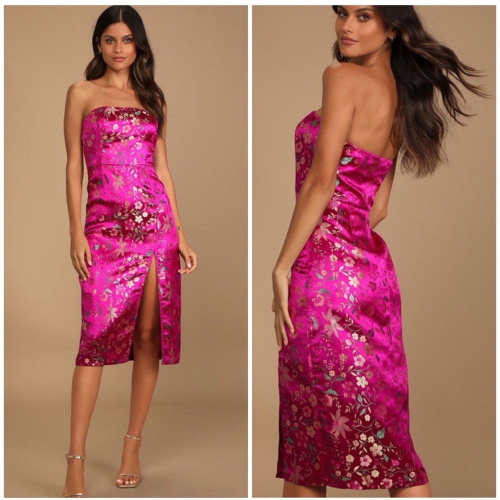 Satin strapless midi dress